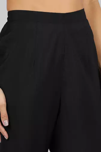 black embroidered poly silk styles women's kurta trousers with dupatta