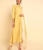 yellow solid poly silk styles women's kurta trousers with dupatta