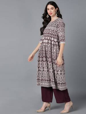 purple embroidered poly georgette styles women's kurta palazzos with dupatta 3