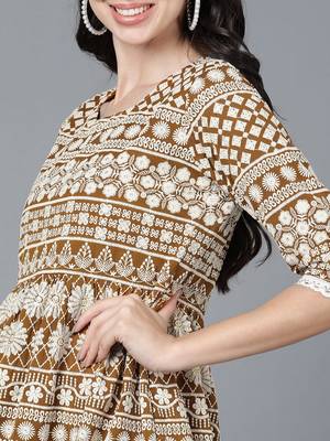 mustard embroidered poly georgette styles women's kurta palazzos with dupatta 2