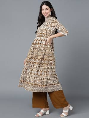 mustard embroidered poly georgette styles women's kurta palazzos with dupatta 3
