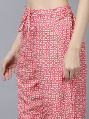 peach printed polyester styles women's kurta trousers with dupatta 5