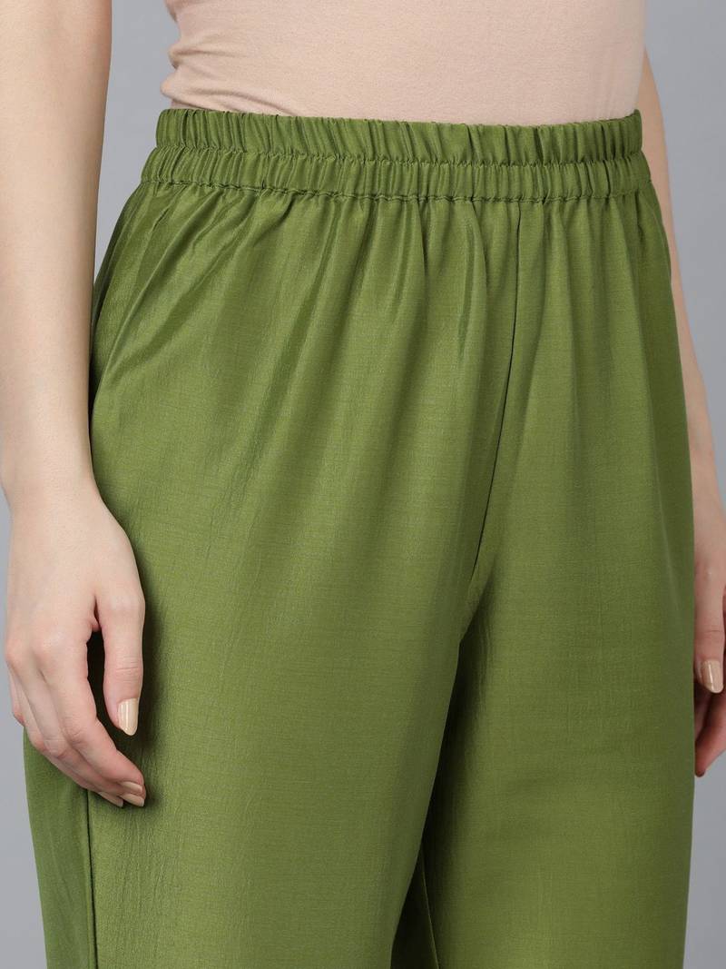 green embroidered poly silk kurta trousers with dupatta