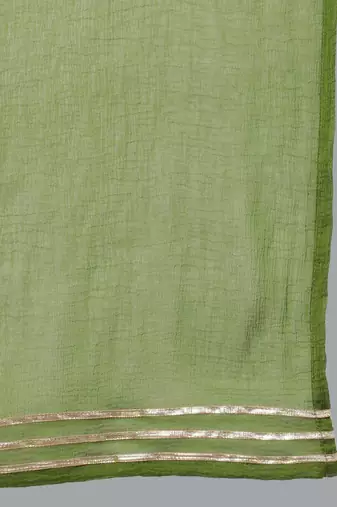 green embroidered poly silk kurta trousers with dupatta