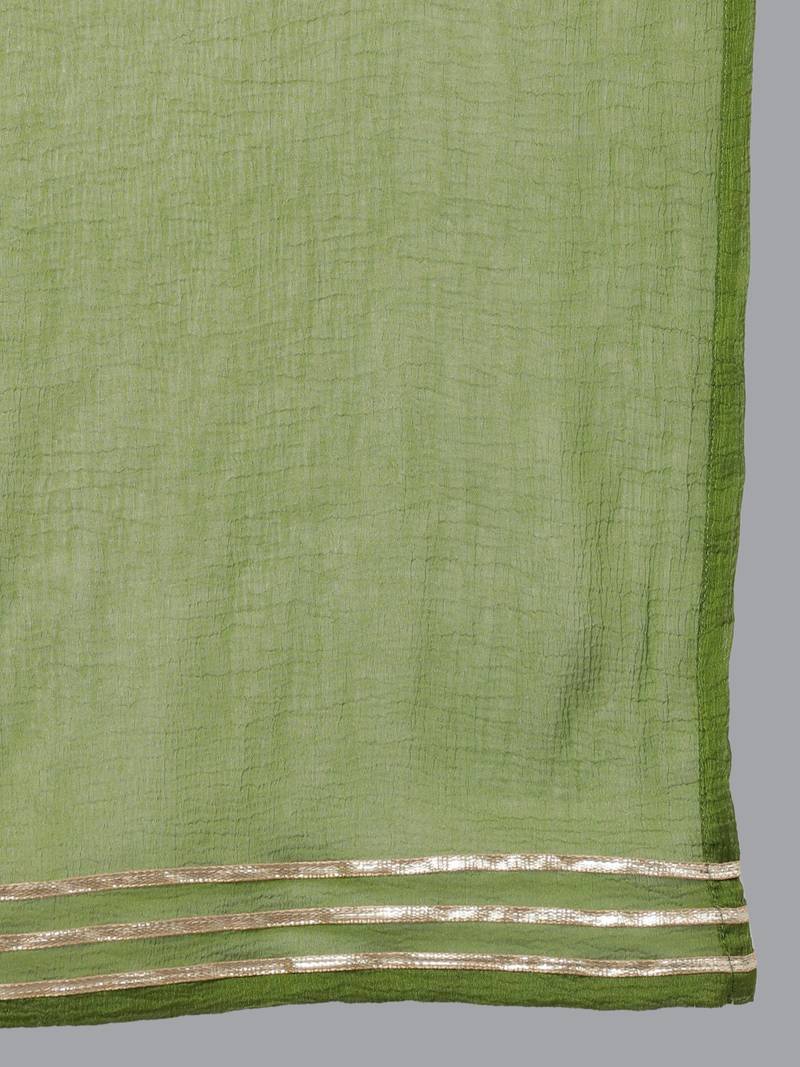 green embroidered poly silk kurta trousers with dupatta