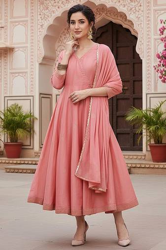 pink printed poly silk styles women's kurta trousers with dupatta