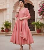 pink printed poly silk styles women's kurta trousers with dupatta