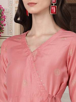 pink printed poly silk styles women's kurta trousers with dupatta 2