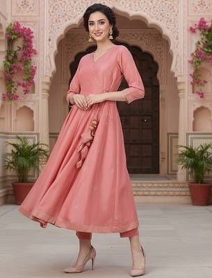 pink printed poly silk styles women's kurta trousers with dupatta 3