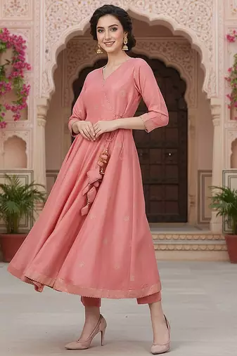 pink printed poly silk styles women's kurta trousers with dupatta