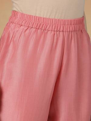 pink printed poly silk styles women's kurta trousers with dupatta 5