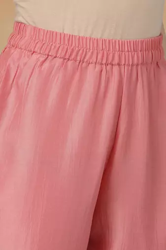 pink printed poly silk styles women's kurta trousers with dupatta