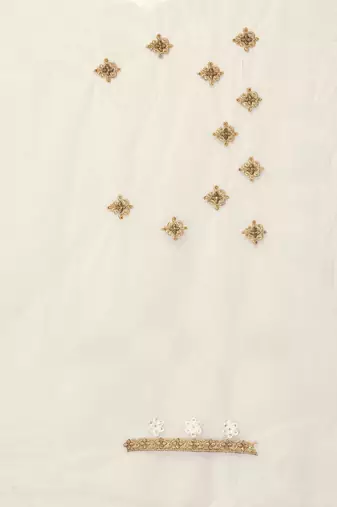 White resham zari stone embroidery work net saree