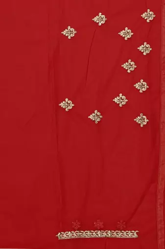 Red resham zari stone embroidery work net saree