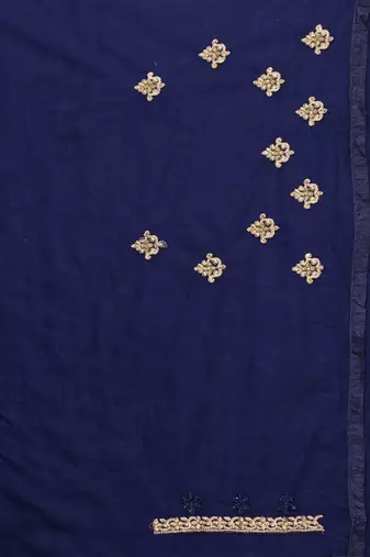 Navy blue resham zari stone embroidery work net saree