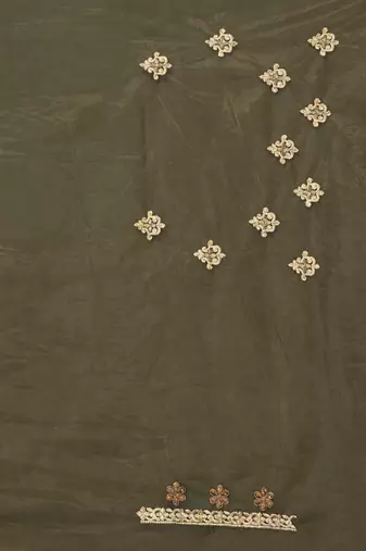Grey resham zari stone embroidery work net saree