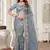 Light grey resham zari stone embroidery work net saree