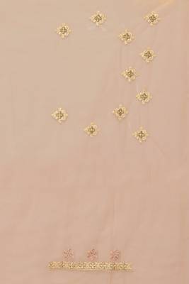 Beige resham zari stone embroidery work net saree 3