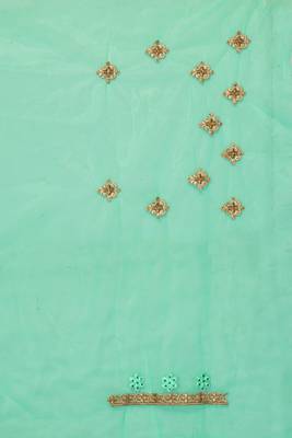 Sea green resham zari stone embroidery work net saree 3