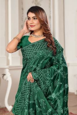 Green heavy resham coding embroidery work silk saree 2