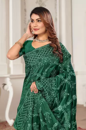 Green heavy resham coding embroidery work silk saree