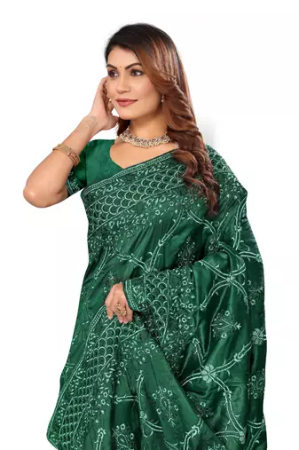 Green heavy resham coding embroidery work silk saree