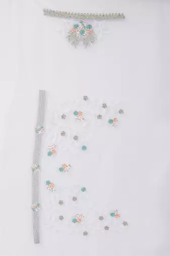 White heavy resham stone embroidery work net saree