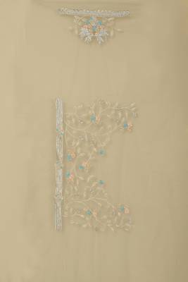 Beige heavy resham stone embroidery work net saree 3