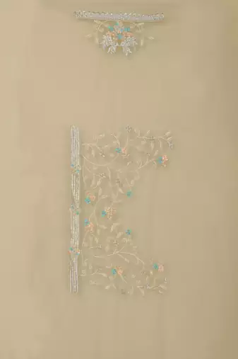 Beige heavy resham stone embroidery work net saree