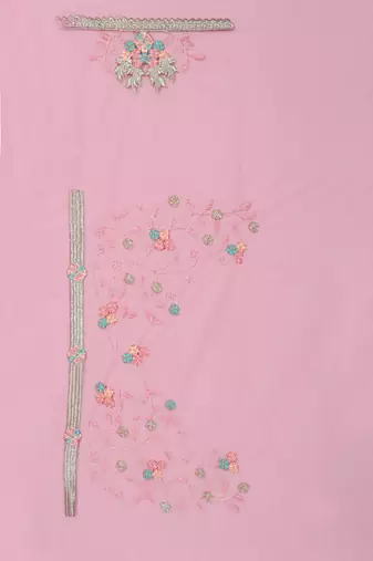 Pink heavy resham stone embroidery work net saree