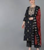 black embroidered chanderi silk styles women's kurta trousers with dupatta