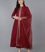 red embroidered silk blend styles women's kurta trousers with dupatta