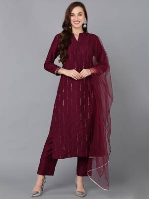 Plum Polyester Sequin Work Salwar Kameez 1