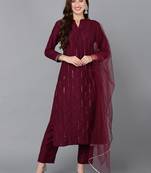 Plum Polyester Sequin Work Salwar Kameez