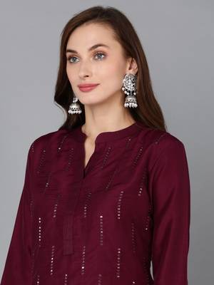 Plum Polyester Sequin Work Salwar Kameez 2