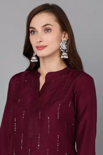 Plum Polyester Sequin Work Salwar Kameez