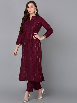 Plum Polyester Sequin Work Salwar Kameez 3