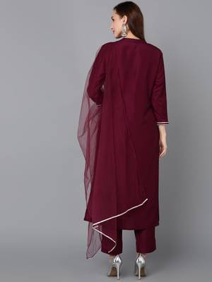 Plum Polyester Sequin Work Salwar Kameez 4