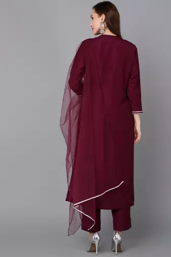 Plum Polyester Sequin Work Salwar Kameez