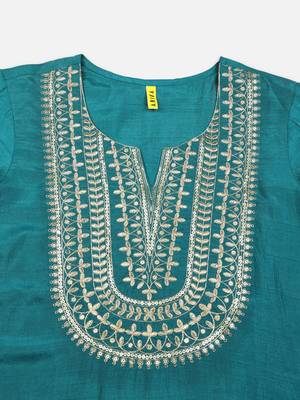teal yoke design silk blend styles women's kurta trousers with dupatta 2
