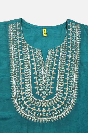teal yoke design silk blend styles women's kurta trousers with dupatta