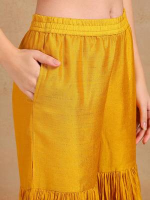 mustard embroidered silk blend styles women's kurta sharara with dupatta 5