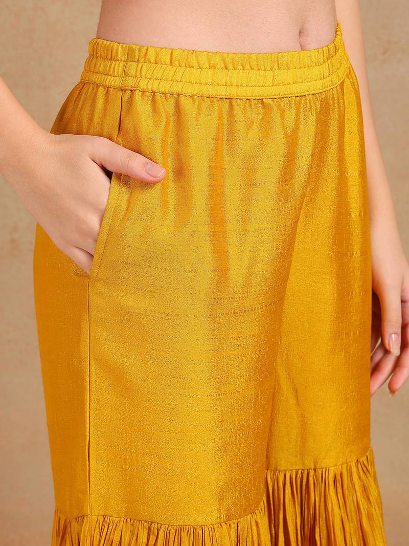 mustard embroidered silk blend styles women's kurta sharara with dupatta