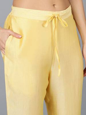 yellow embroidered silk blend styles women's kurta trousers with dupatta 5