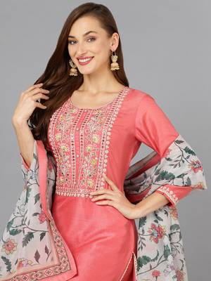 Ahika coral embroidered silk blend styles women's kurta trousers with dupatta 2