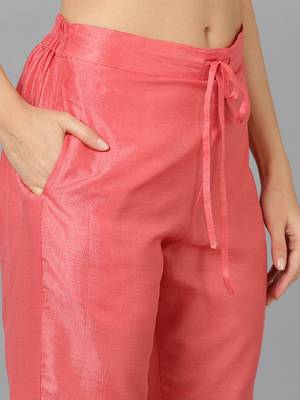 Ahika coral embroidered silk blend styles women's kurta trousers with dupatta 5