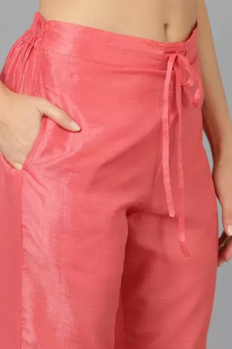 Ahika coral embroidered silk blend styles women's kurta trousers with dupatta