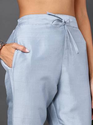 blue embroidered silk blend styles women's kurta trousers with dupatta 5