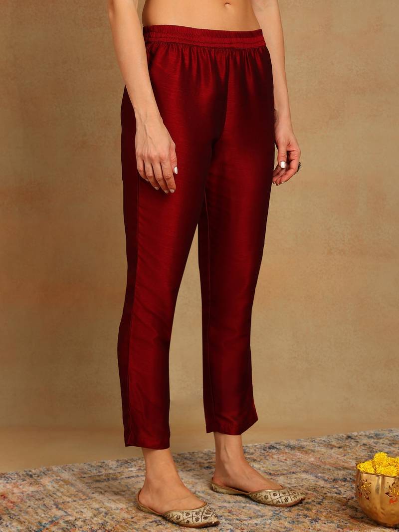 Maroon Polyester Zari Woven Anarkali Suit Set