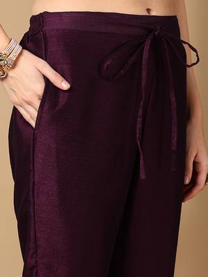 magenta embroidered silk blend styles women's kurta trousers with dupatta 5